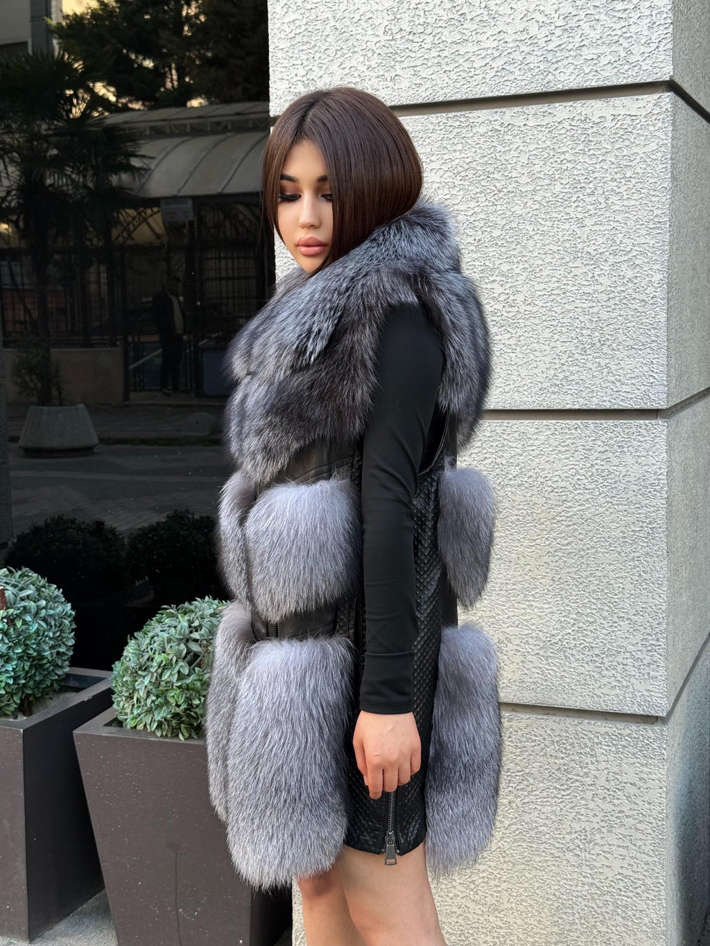 Handmade Women Natural Gray Frost Fox Fur Vest, Real Fox Fur, Handmade Vest For Women | Long Fox Fur Vest | Luxury Vest | Genuine Fur Vest