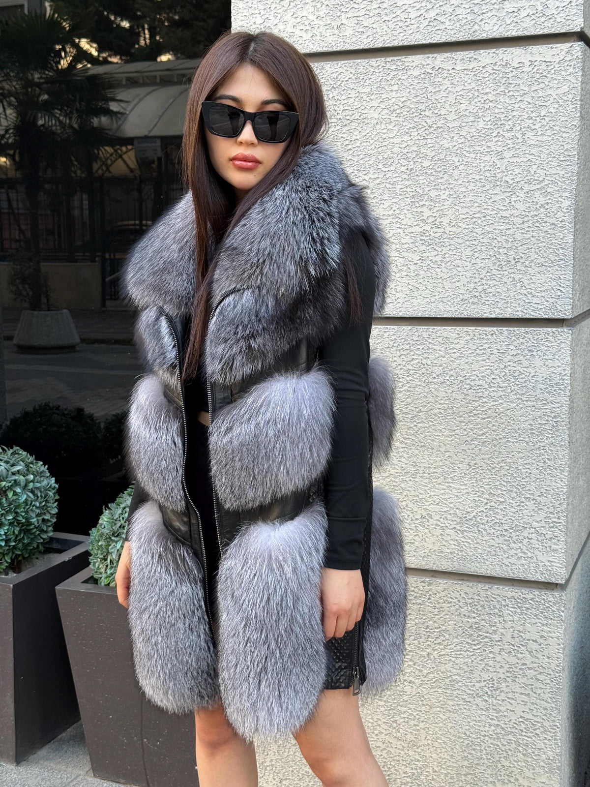 Handmade Women Natural Gray Frost Fox Fur Vest, Real Fox Fur, Handmade Vest For Women | Long Fox Fur Vest | Luxury Vest | Genuine Fur Vest