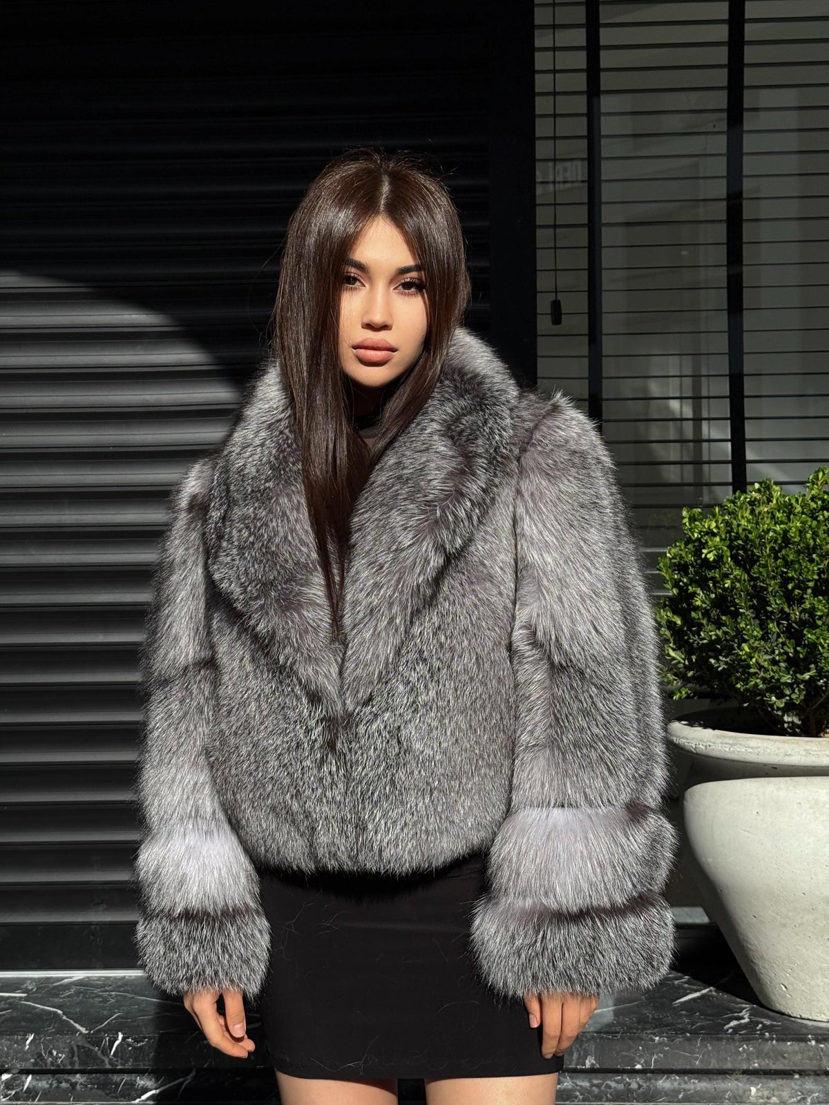 Silver Fox Fur Jacket. Women Fox Fur Jacket. Frost Fox Fur Coat. Short Fox Fur Jacket. Full Skin Fox Fur Coat