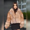 Women’s Red Beige Fox Fur Jacket, Luxury Short Full Skin Fox Fur Coat