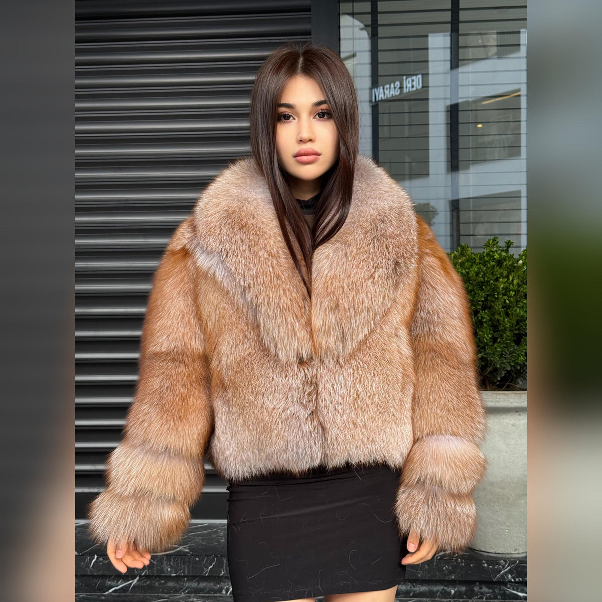 Women’s Red Beige Fox Fur Jacket, Luxury Short Full Skin Fox Fur Coat