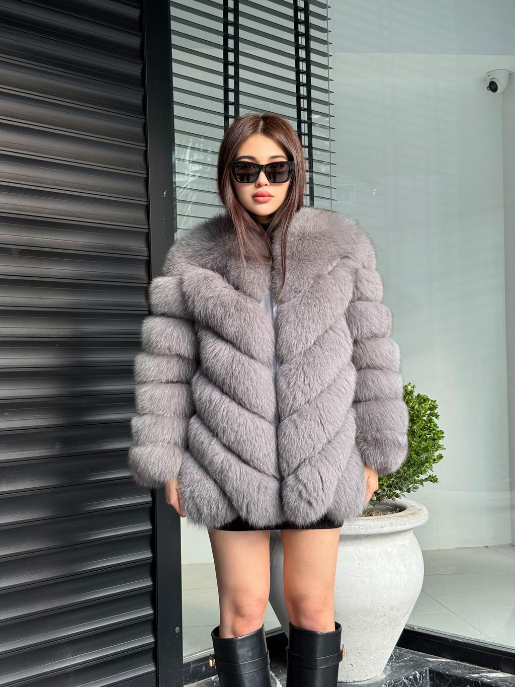 Women Handmade Fox Fur Jacket | Gray Fox Fur Jacket With Removable Sleeves | Genuine Fox Fur Jacket | Gift For Her | Luxury Fox Fur Jacket