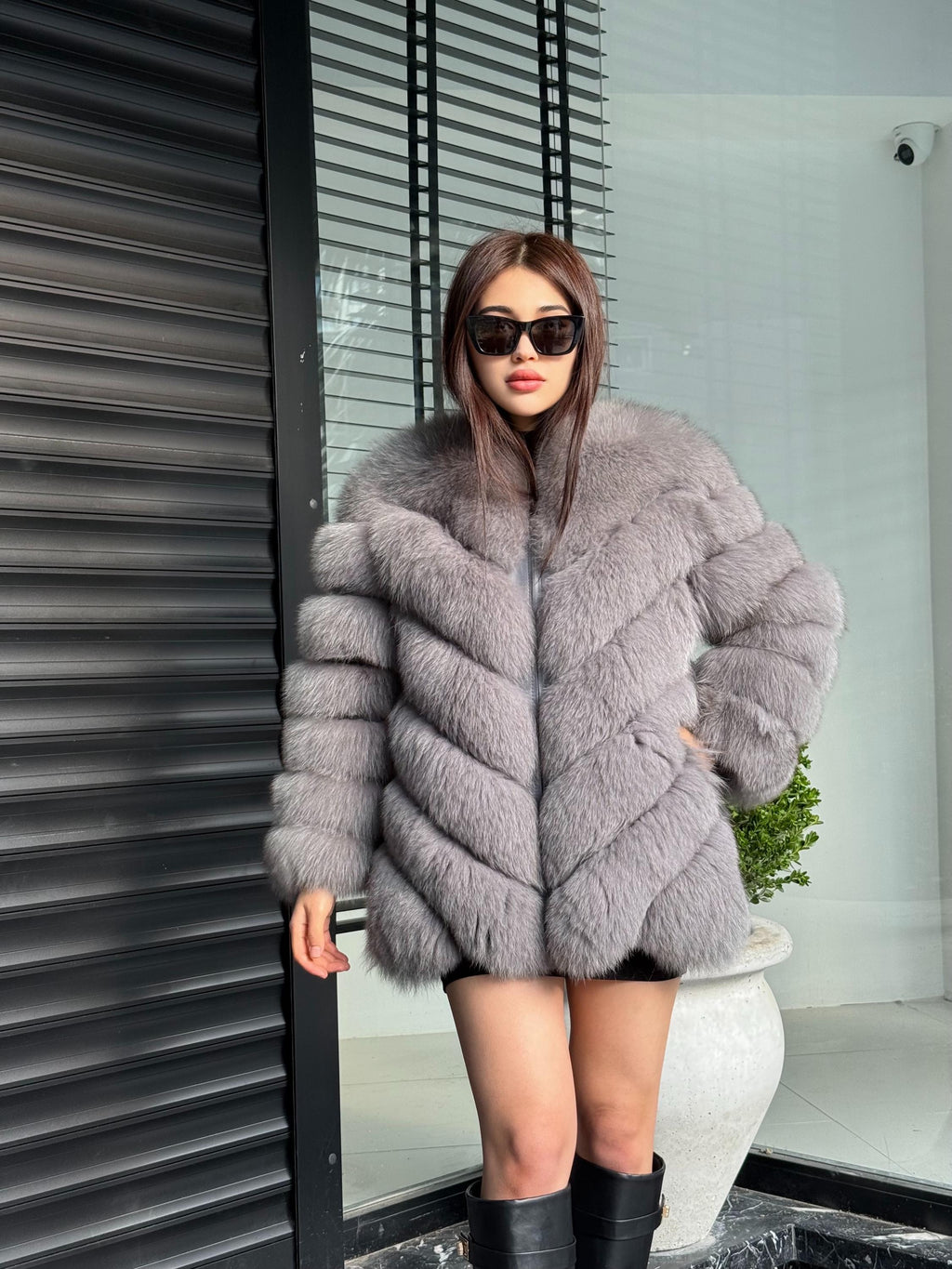 Women Handmade Fox Fur Jacket | Gray Fox Fur Jacket With Removable Sleeves | Genuine Fox Fur Jacket | Gift For Her | Luxury Fox Fur Jacket