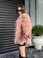 Pink Fox Fur Jacket Women | Handmade Luxury Fur Coat & Vest With Removable Sleeves