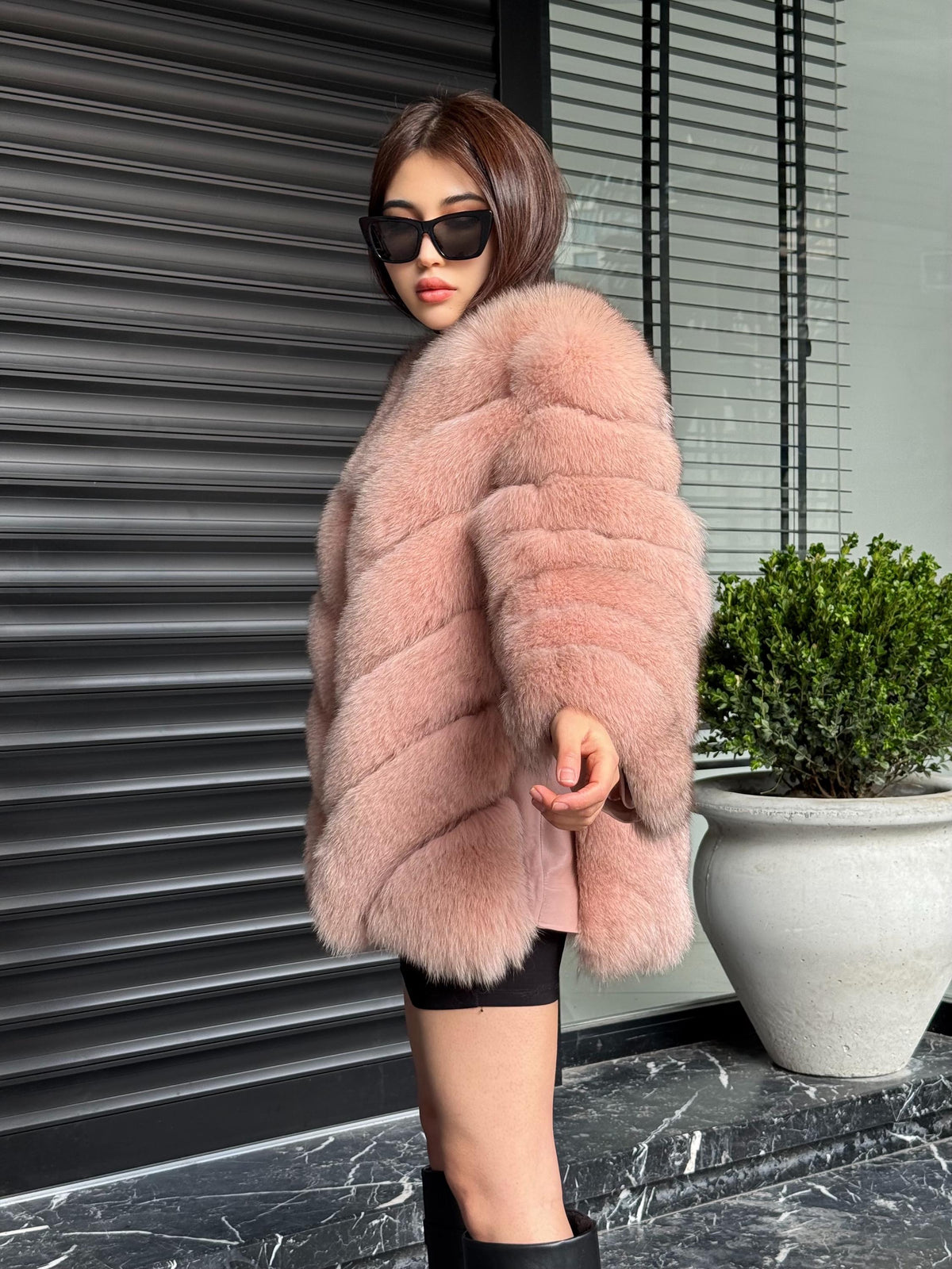 Pink Fox Fur Jacket Women | Handmade Luxury Fur Coat & Vest With Removable Sleeves