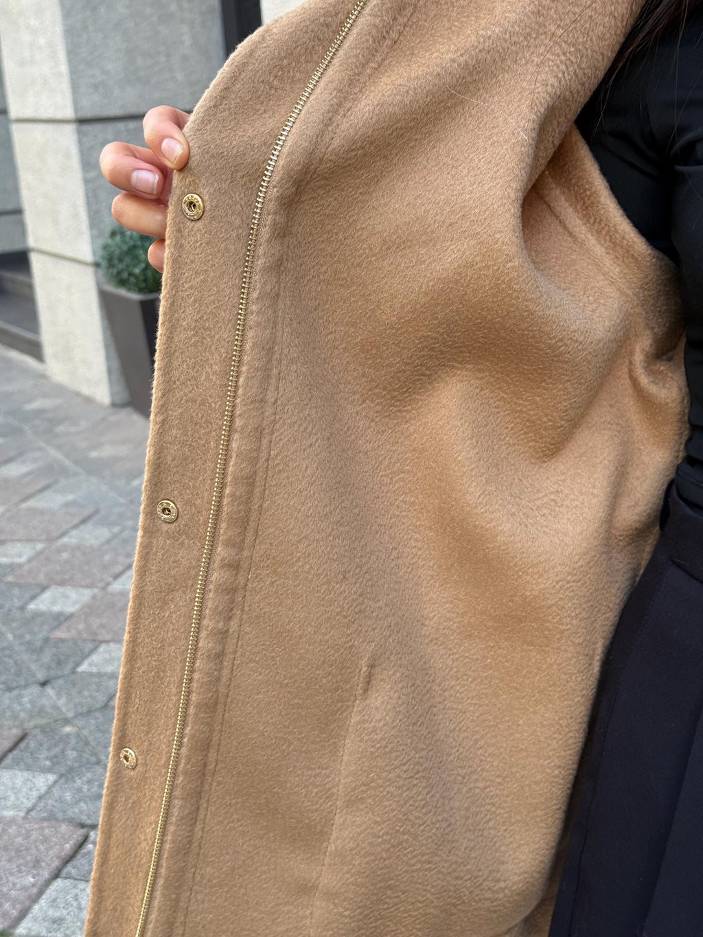 Camel Women’s Zibellino Alpaca Jacket, Short Hood Pocket Mink Fur Trim Virgin Wool Coat
