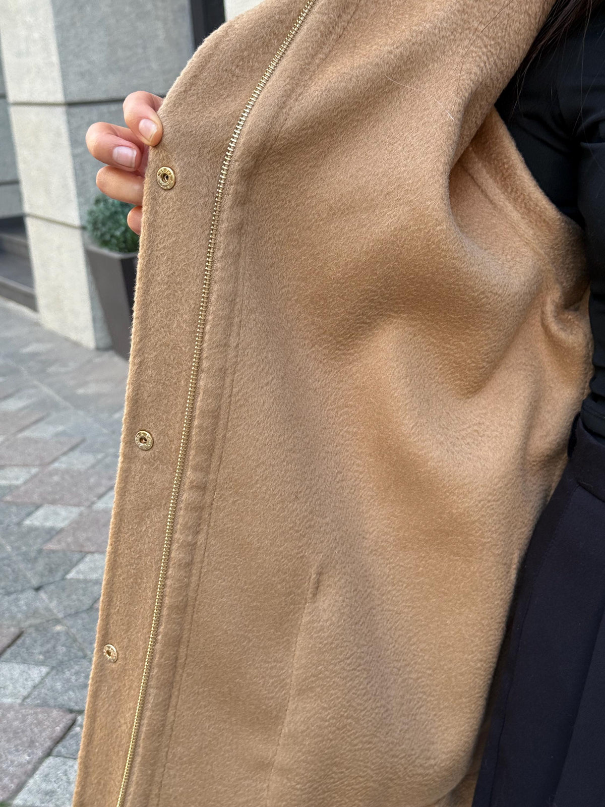 Camel Women’s Zibellino Alpaca Jacket, Short Hood Pocket Mink Fur Trim Virgin Wool Coat