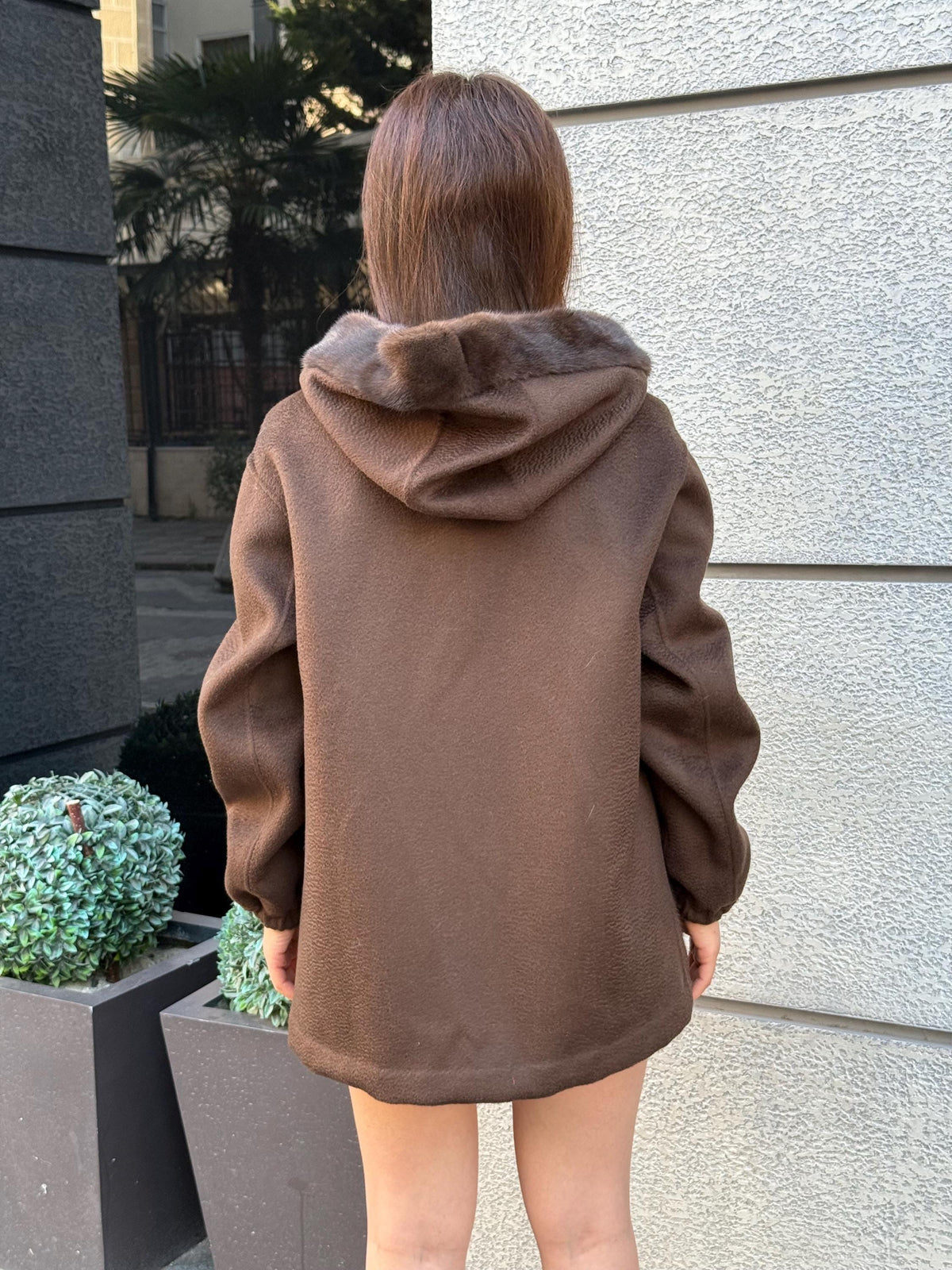 Brown Zibellino Alpaca Coat , Women’s Handmade Hood Pocket Mink Fur Virgin Wool Jacket