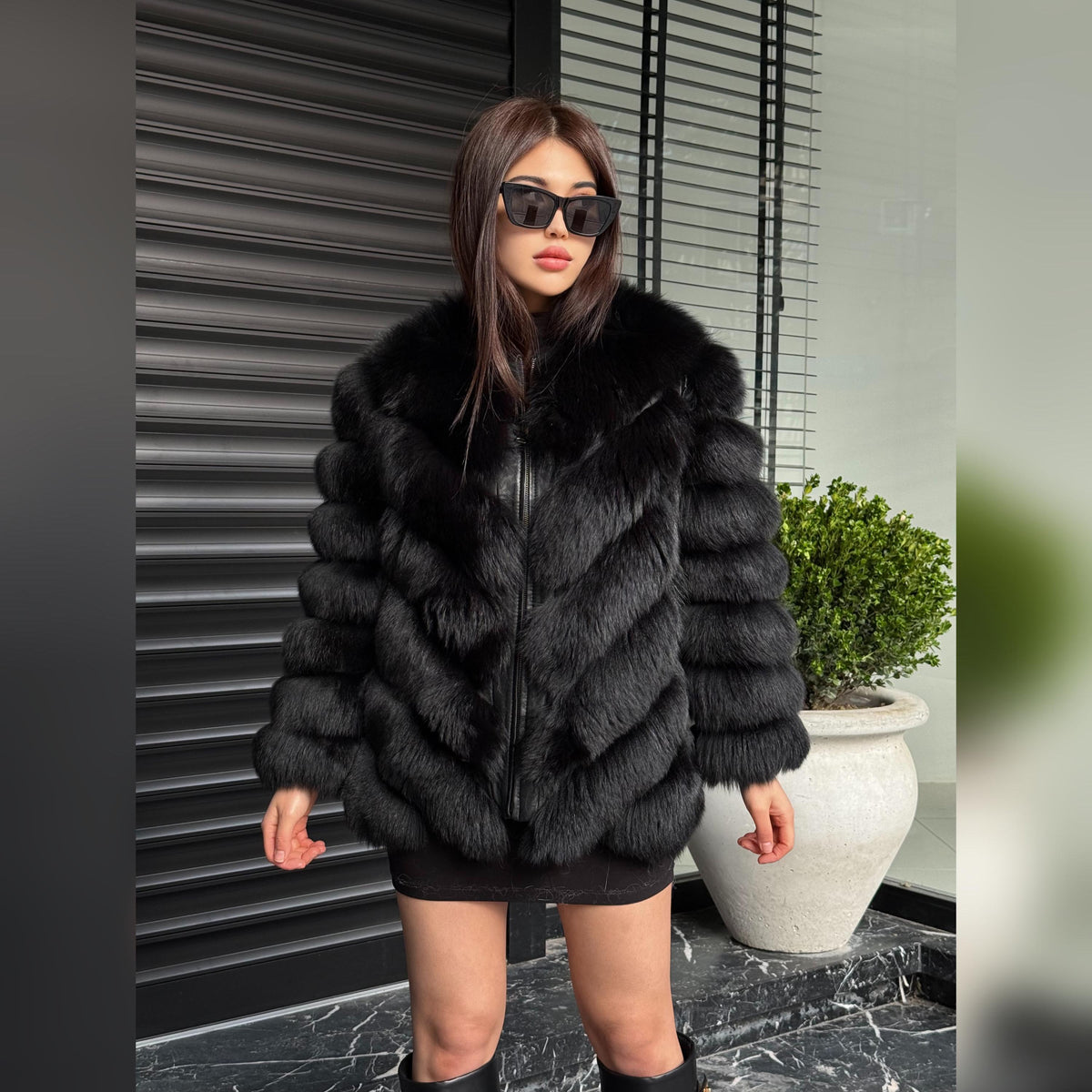Women Luxury Fox Fur Jacket | Black Real Fox Fur Coat With Removable Sleeves | Genuine Handmade Plus Size Winter Fur Jacket | Gift For Her