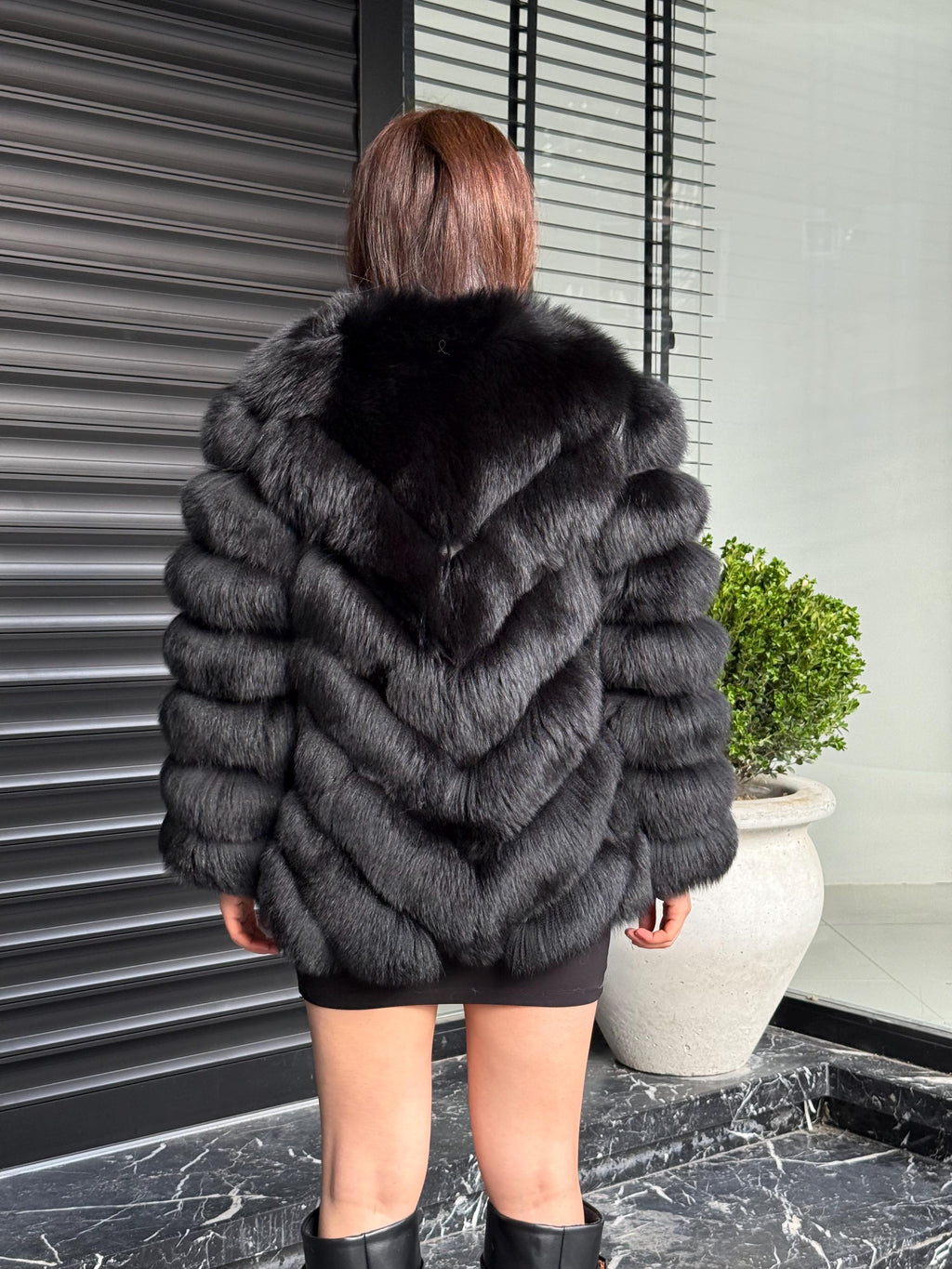 Women Luxury Fox Fur Jacket | Black Real Fox Fur Coat With Removable Sleeves | Genuine Handmade Plus Size Winter Fur Jacket | Gift For Her