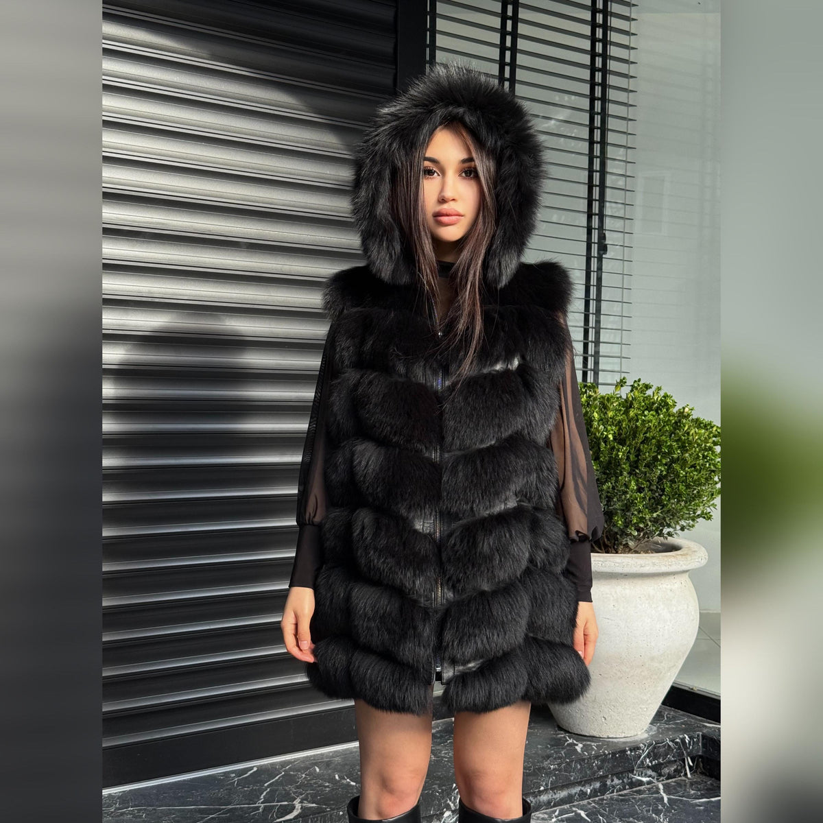 Luxury Pink Fox Fur Vest | Genuine Real Fox Fur | Long Handmade Fur Vest For Women | Winter Sleeveless Fur Jacket | Plus Size Fur Vest