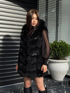Luxury Pink Fox Fur Vest | Genuine Real Fox Fur | Long Handmade Fur Vest For Women | Winter Sleeveless Fur Jacket | Plus Size Fur Vest