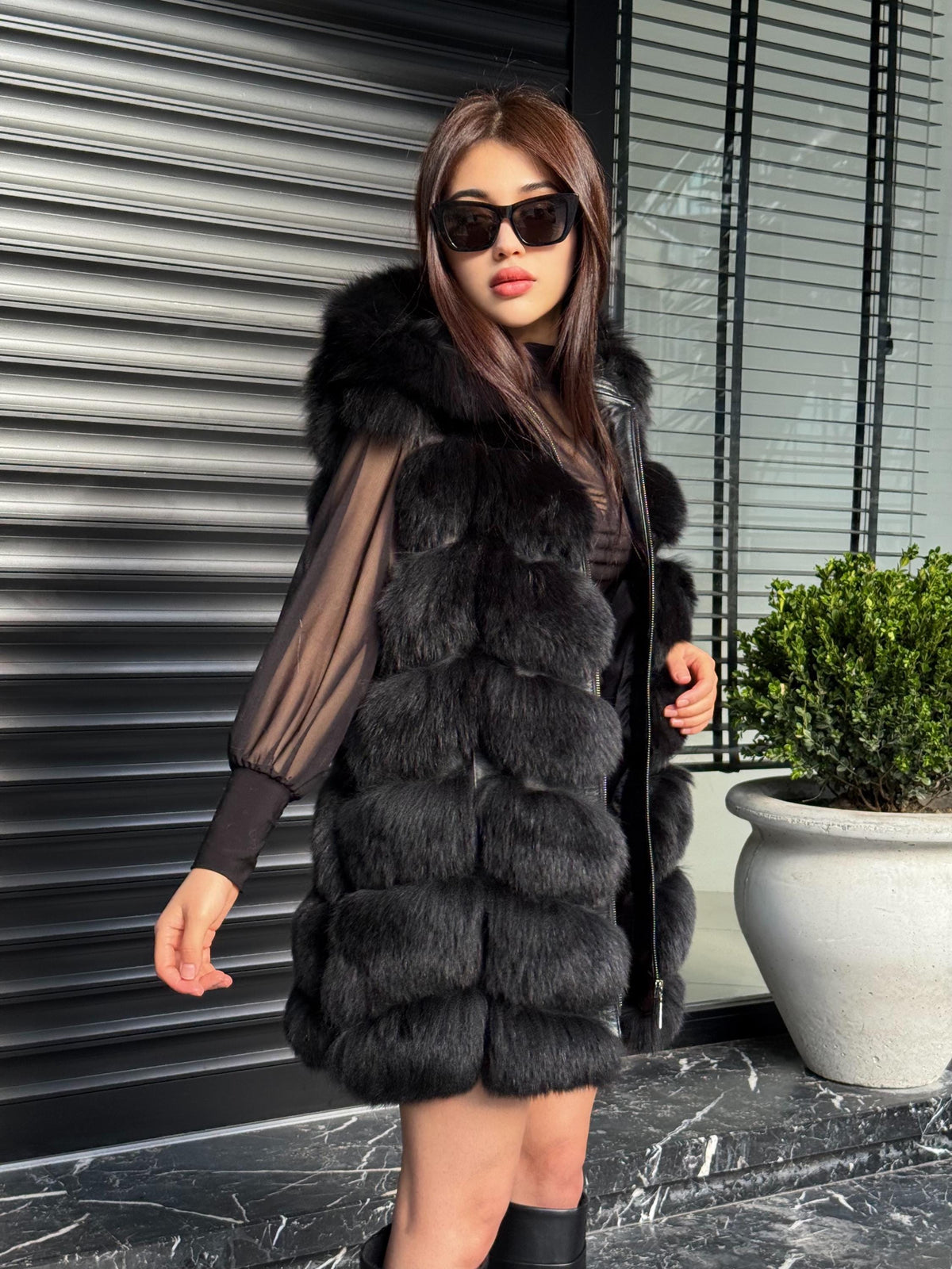 Luxury Pink Fox Fur Vest | Genuine Real Fox Fur | Long Handmade Fur Vest For Women | Winter Sleeveless Fur Jacket | Plus Size Fur Vest
