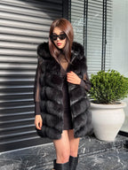 Luxury Pink Fox Fur Vest | Genuine Real Fox Fur | Long Handmade Fur Vest For Women | Winter Sleeveless Fur Jacket | Plus Size Fur Vest