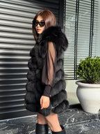 Luxury Pink Fox Fur Vest | Genuine Real Fox Fur | Long Handmade Fur Vest For Women | Winter Sleeveless Fur Jacket | Plus Size Fur Vest