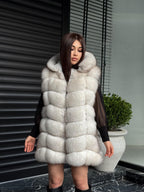 Luxury White Fox Fur Vest | Genuine Real Fox Fur | Long Handmade Fox Fur Vest For Women | Winter Sleeveless Fur Jacket | Plus Size Fur Vest