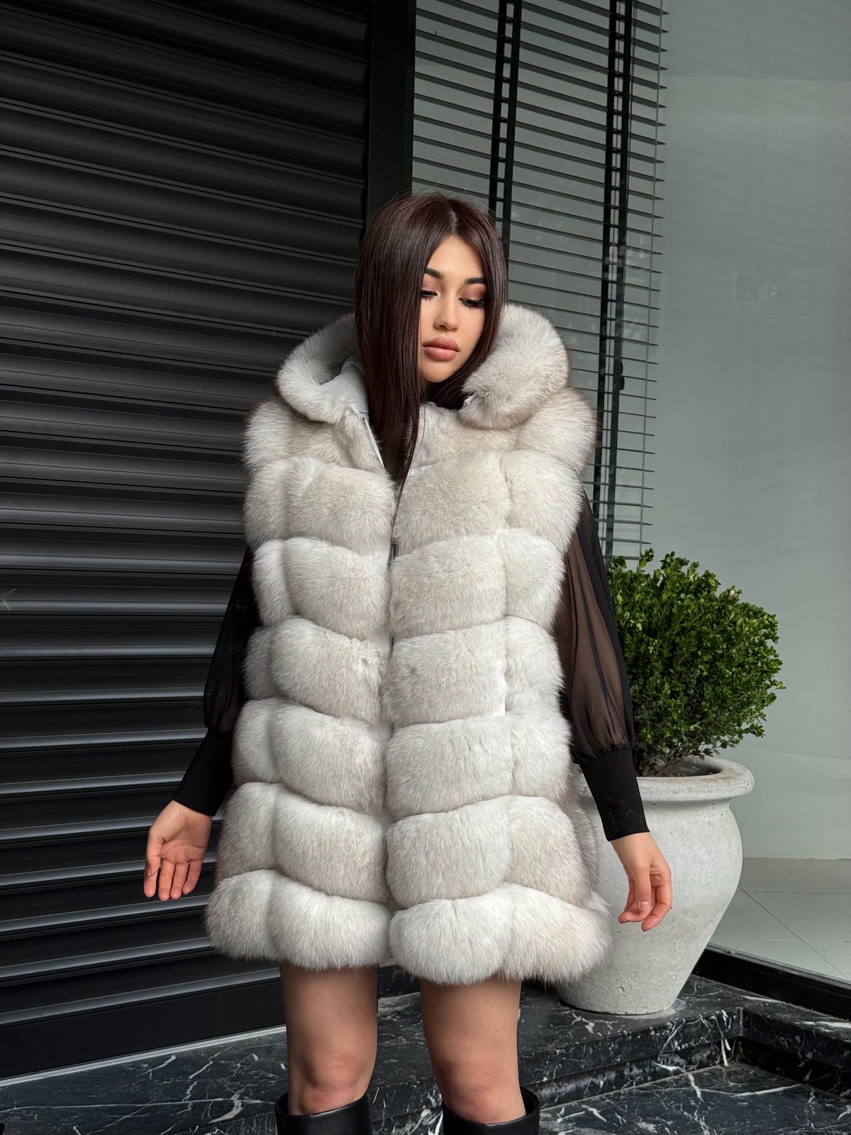 Luxury White Fox Fur Vest | Genuine Real Fox Fur | Long Handmade Fox Fur Vest For Women | Winter Sleeveless Fur Jacket | Plus Size Fur Vest