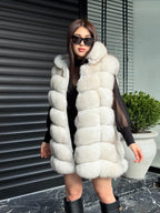 Luxury White Fox Fur Vest | Genuine Real Fox Fur | Long Handmade Fox Fur Vest For Women | Winter Sleeveless Fur Jacket | Plus Size Fur Vest