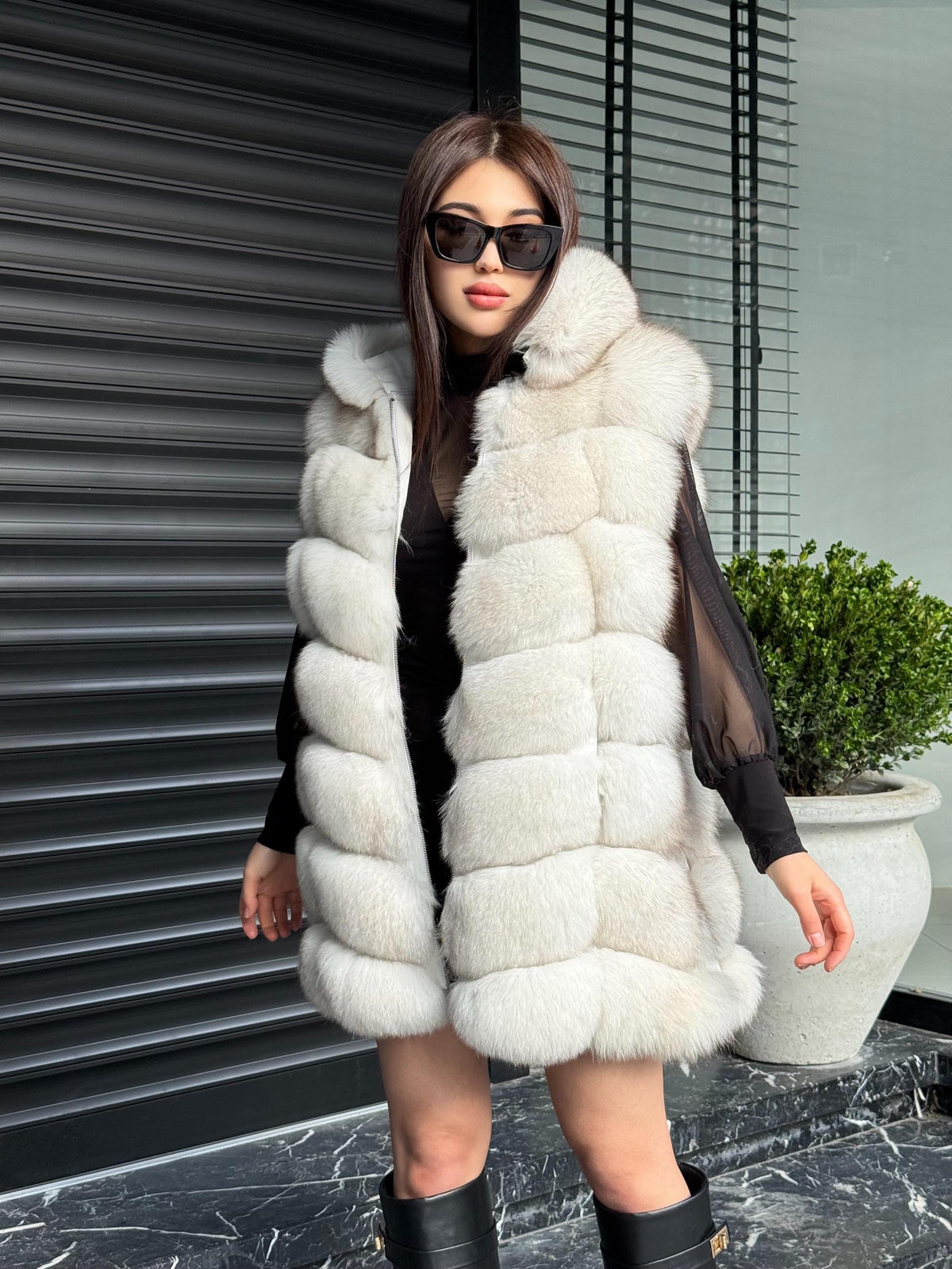 Luxury White Fox Fur Vest | Genuine Real Fox Fur | Long Handmade Fox Fur Vest For Women | Winter Sleeveless Fur Jacket | Plus Size Fur Vest