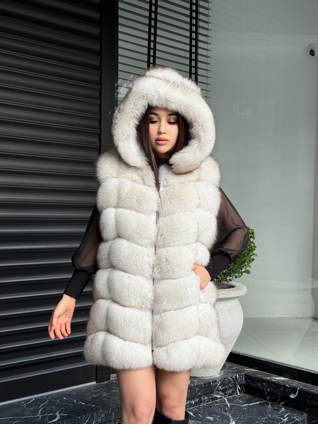 Luxury White Fox Fur Vest | Genuine Real Fox Fur | Long Handmade Fox Fur Vest For Women | Winter Sleeveless Fur Jacket | Plus Size Fur Vest