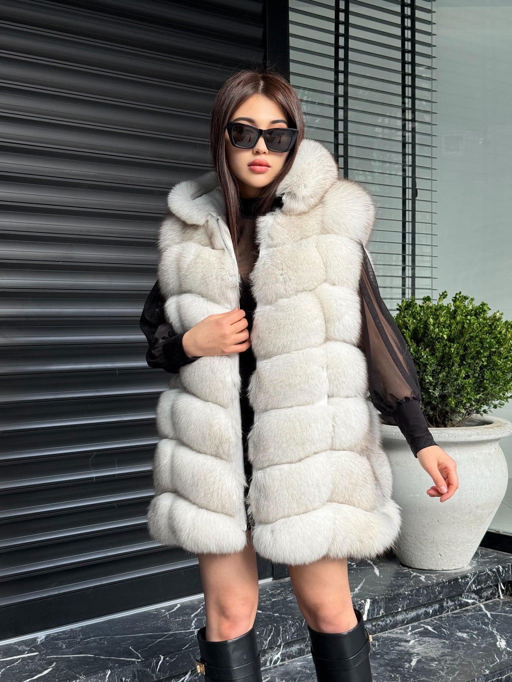Luxury White Fox Fur Vest | Genuine Real Fox Fur | Long Handmade Fox Fur Vest For Women | Winter Sleeveless Fur Jacket | Plus Size Fur Vest