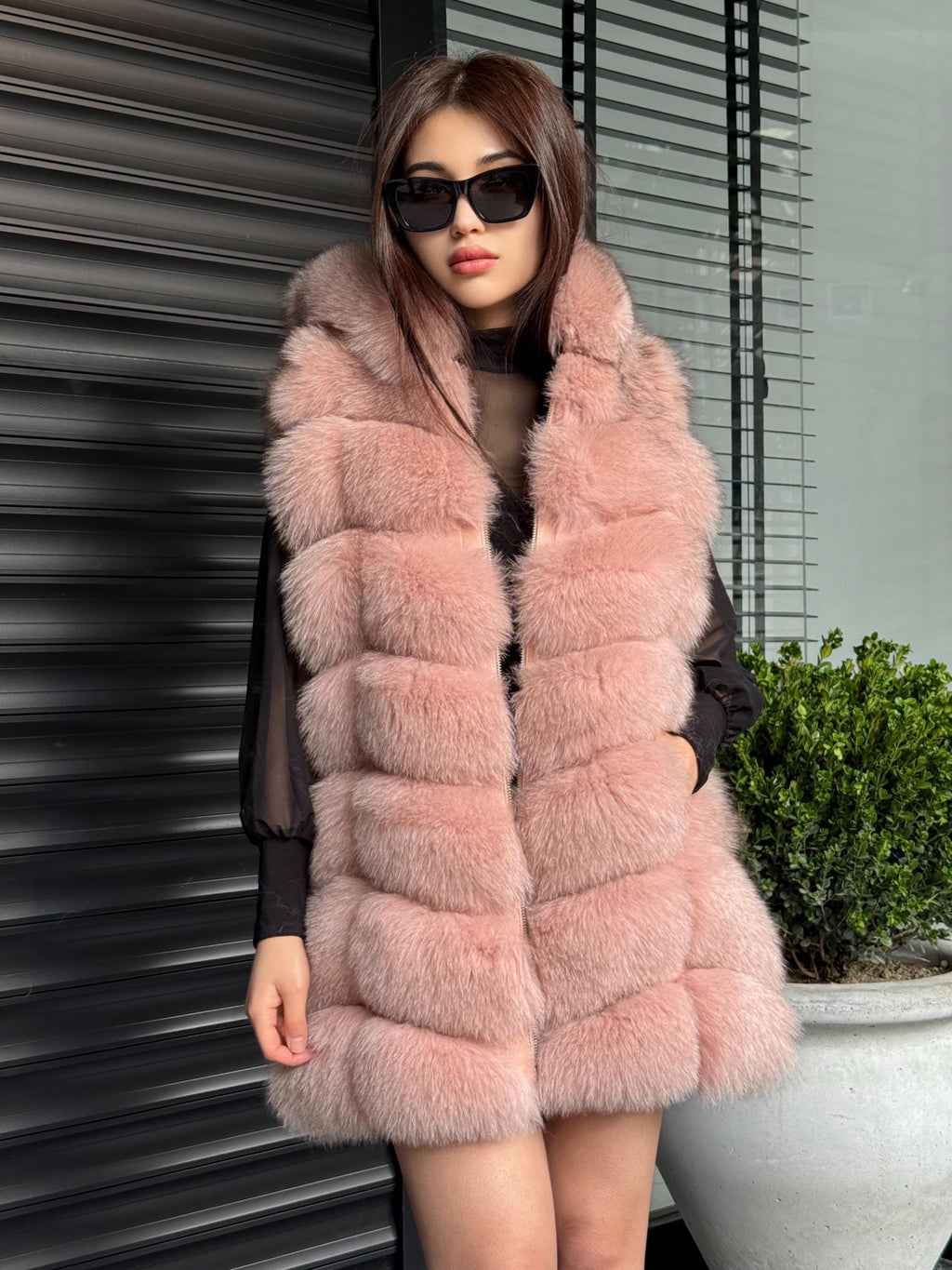 Luxury Pink Fox Fur Vest | Genuine Real Fox Fur | Long Handmade Fur Vest For Women | Winter Sleeveless Fur Jacket | Plus Size Fur Vest