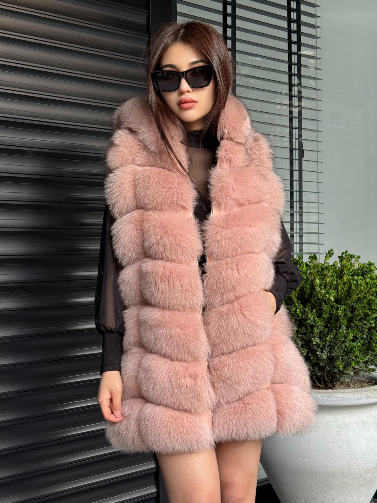 Luxury Pink Fox Fur Vest | Genuine Real Fox Fur | Long Handmade Fur Vest For Women | Winter Sleeveless Fur Jacket | Plus Size Fur Vest