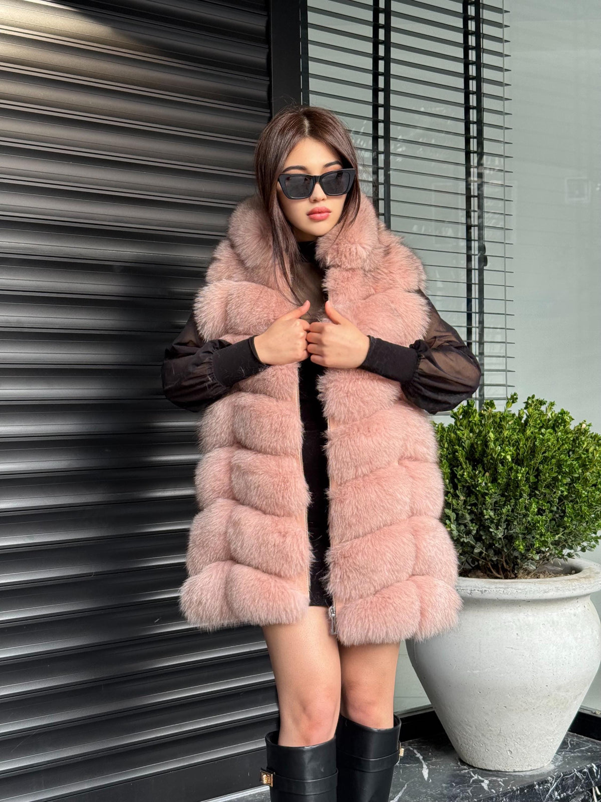 Luxury Pink Fox Fur Vest | Genuine Real Fox Fur | Long Handmade Fur Vest For Women | Winter Sleeveless Fur Jacket | Plus Size Fur Vest
