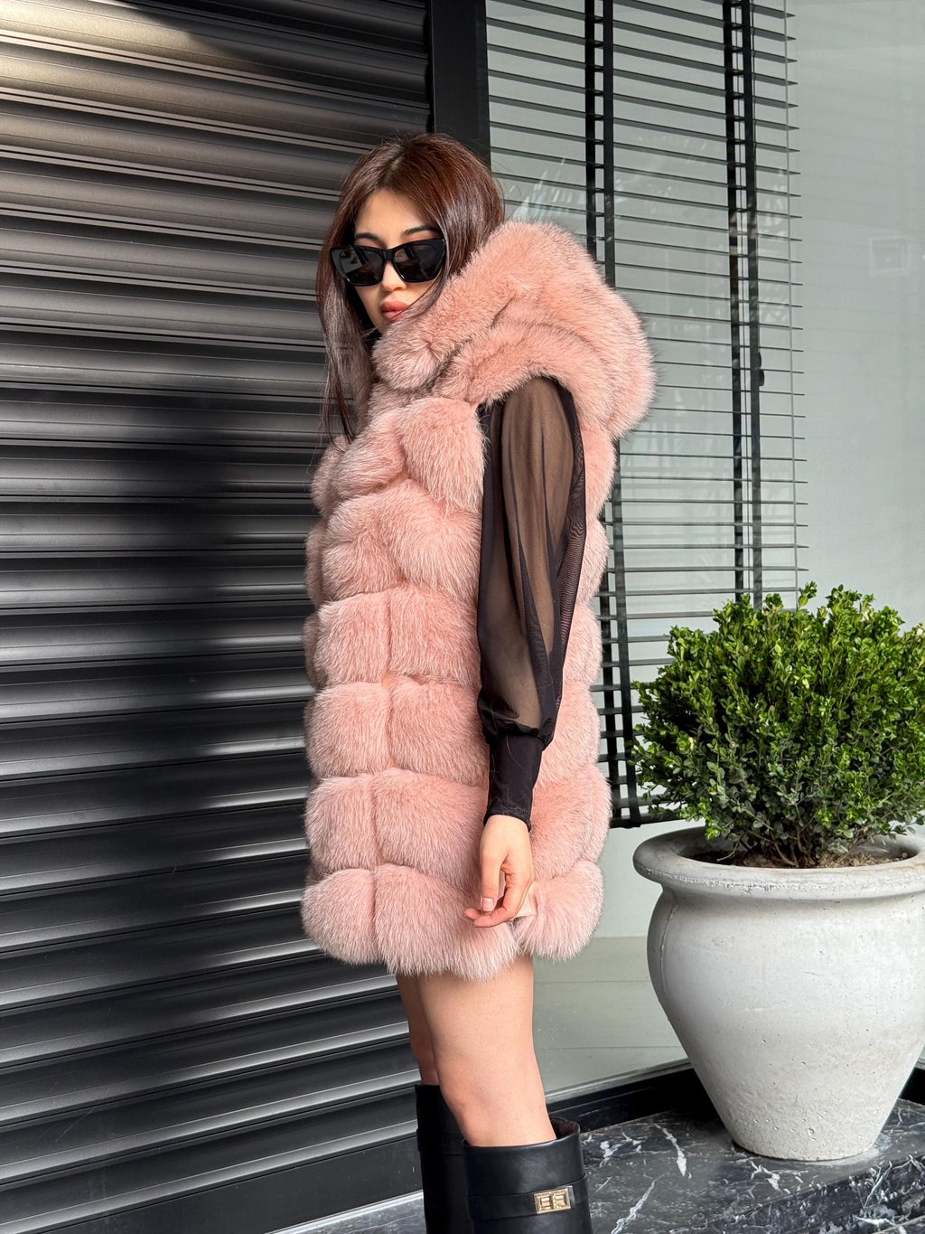 Luxury Pink Fox Fur Vest | Genuine Real Fox Fur | Long Handmade Fur Vest For Women | Winter Sleeveless Fur Jacket | Plus Size Fur Vest