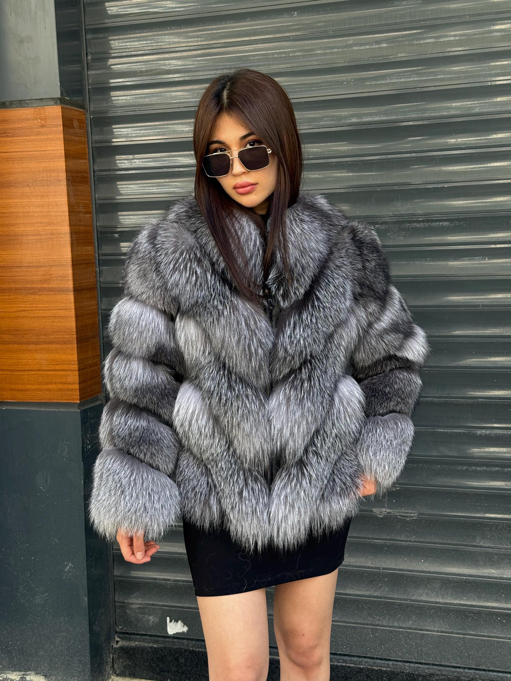 Gray Frost Fox Fur Jacket with Detachable Sleeves | 2-in-1 Handmade Fur Coat & Vest | Luxury Women’s Winter Outerwear | Gift For Her