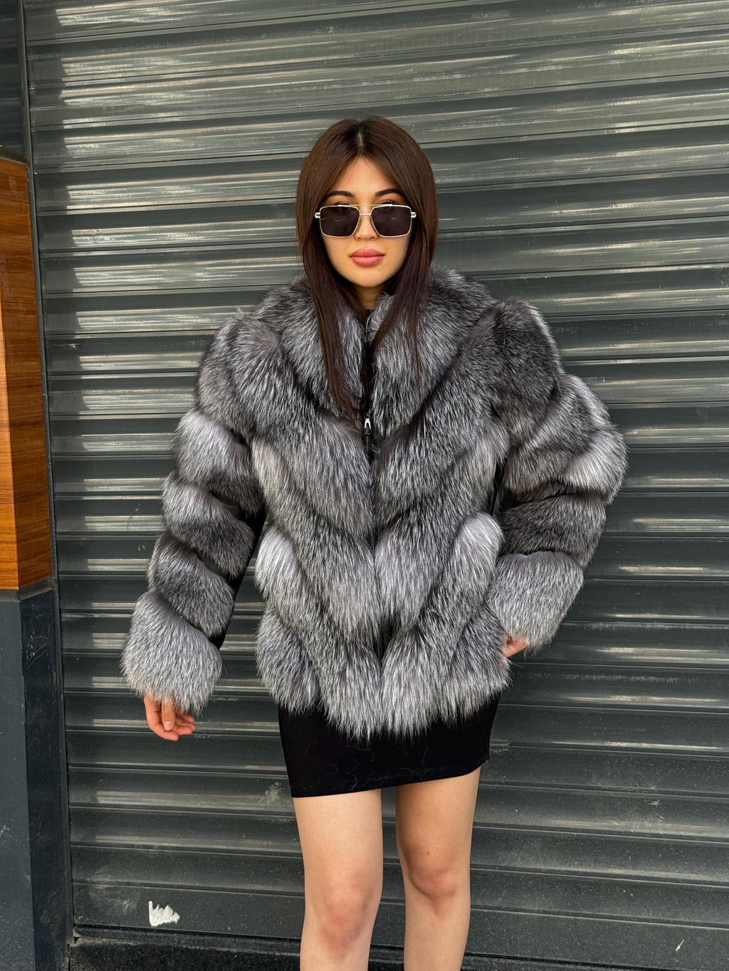 Gray Frost Fox Fur Jacket with Detachable Sleeves | 2-in-1 Handmade Fur Coat & Vest | Luxury Women’s Winter Outerwear | Gift For Her