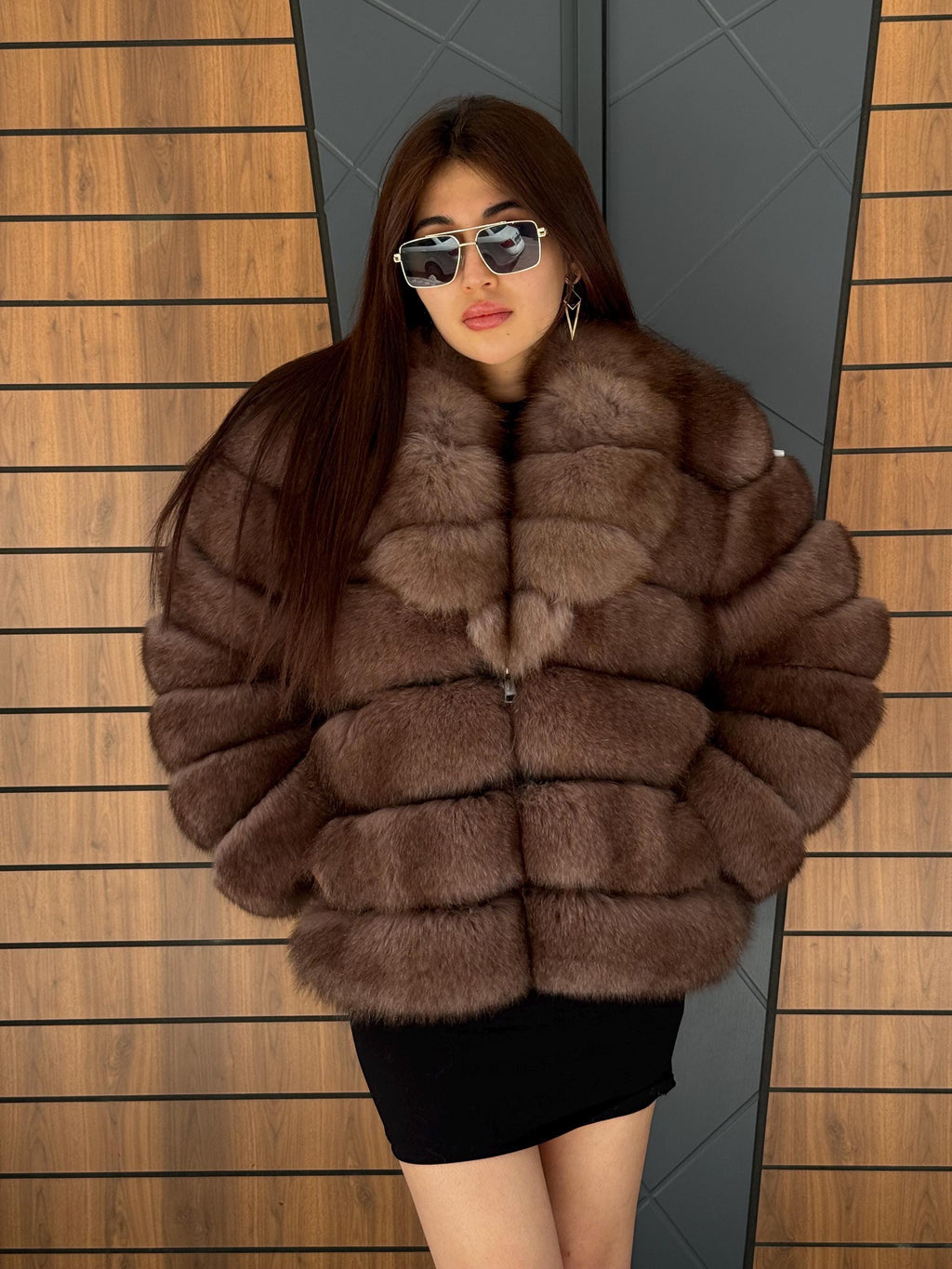 Brown Fox Fur Jacket with Detachable Sleeves | 2-in-1 Handmade Fur Coat & Vest | Luxury Women’s Winter Outerwear