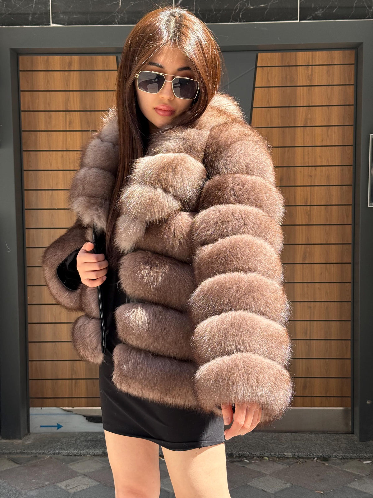 Brown Fox Fur Jacket with Detachable Sleeves | 2-in-1 Handmade Fur Coat & Vest | Luxury Women’s Winter Outerwear