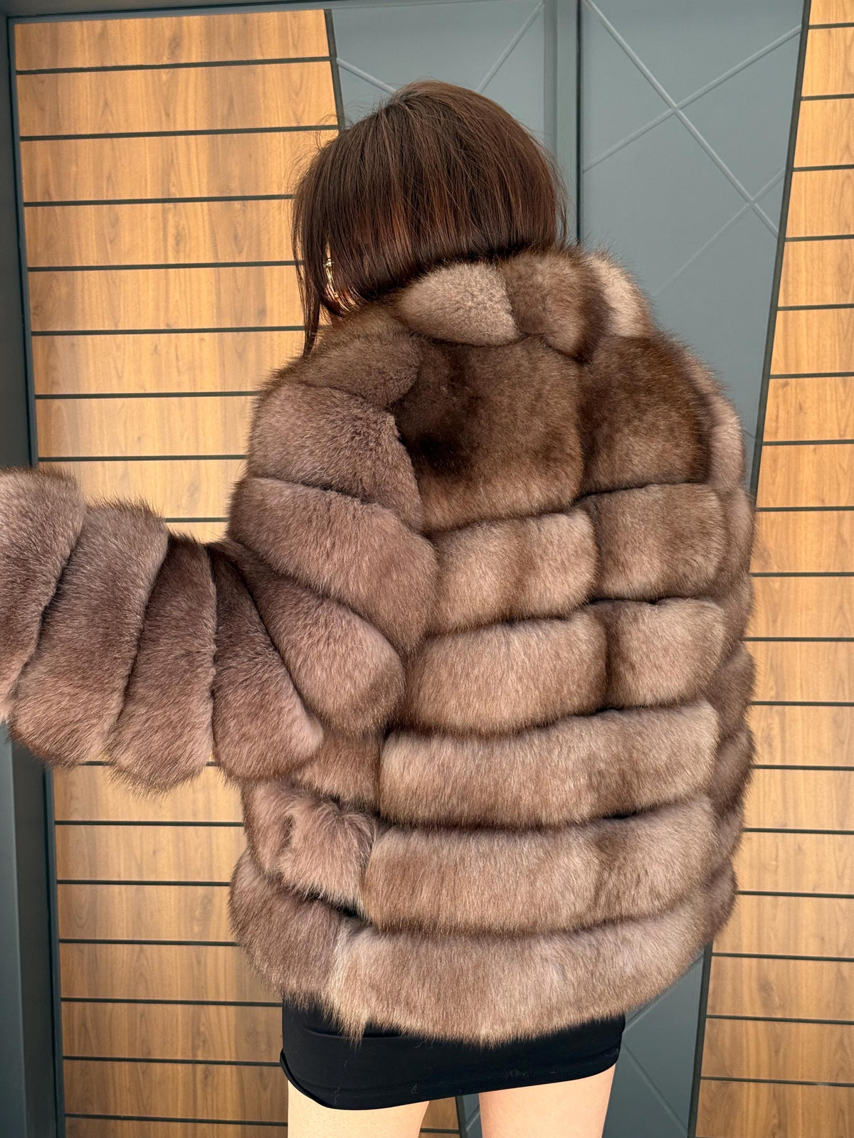 Brown Fox Fur Jacket with Detachable Sleeves | 2-in-1 Handmade Fur Coat & Vest | Luxury Women’s Winter Outerwear