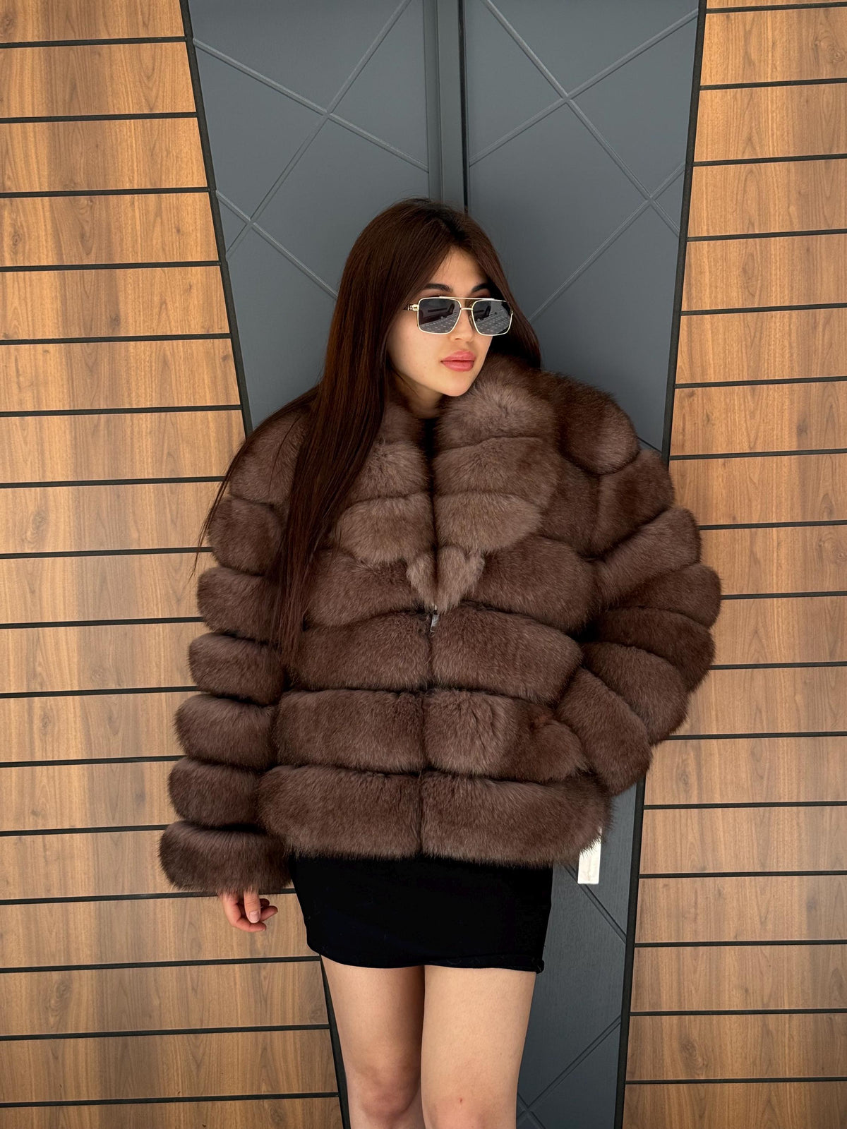 Brown Fox Fur Jacket with Detachable Sleeves | 2-in-1 Handmade Fur Coat & Vest | Luxury Women’s Winter Outerwear
