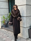 Black Cashmere Collar & Cuffs Fox Fur Jacket, Women Fox Fur Jacket - Collar Fox Fur Jacket. - Sable Brown Fox Fur Cape