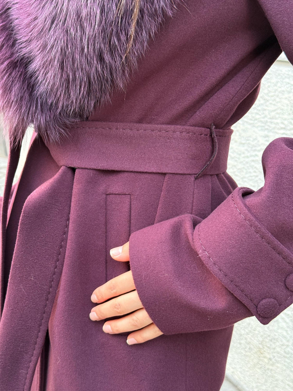 Burgundy Long Cashmere Collar Fox Fur Coat- Women Fox Fur Jacket. - Premium Burgundy Fox Fur Jacket