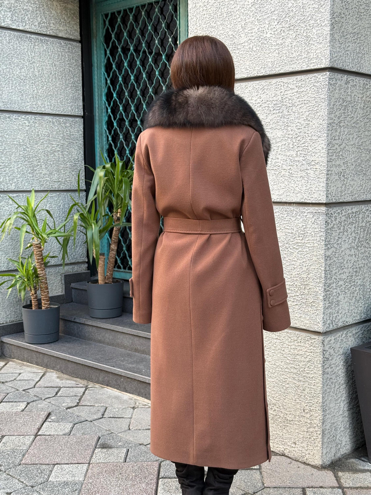 Brown Long Cashmere Collar Fox Fur Coat, Women Fox Fur Jacket. - Brown Fox Fur Jacket