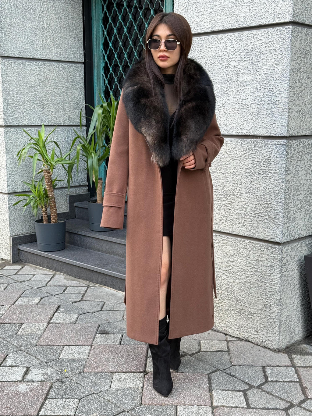 Brown Long Cashmere Collar Fox Fur Coat, Women Fox Fur Jacket. - Brown Fox Fur Jacket