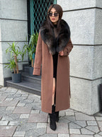 Brown Long Cashmere Collar Fox Fur Coat, Women Fox Fur Jacket. - Brown Fox Fur Jacket