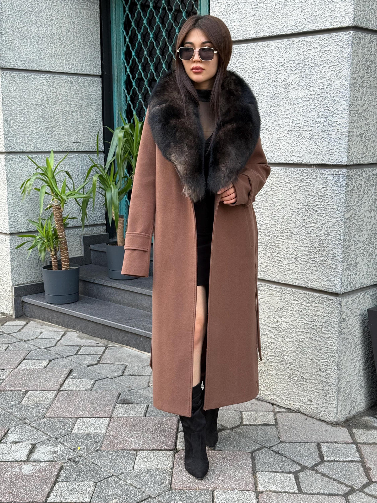 Brown Long Cashmere Collar Fox Fur Coat, Women Fox Fur Jacket. - Brown Fox Fur Jacket