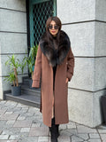 Brown Long Cashmere Collar Fox Fur Coat, Women Fox Fur Jacket. - Brown Fox Fur Jacket