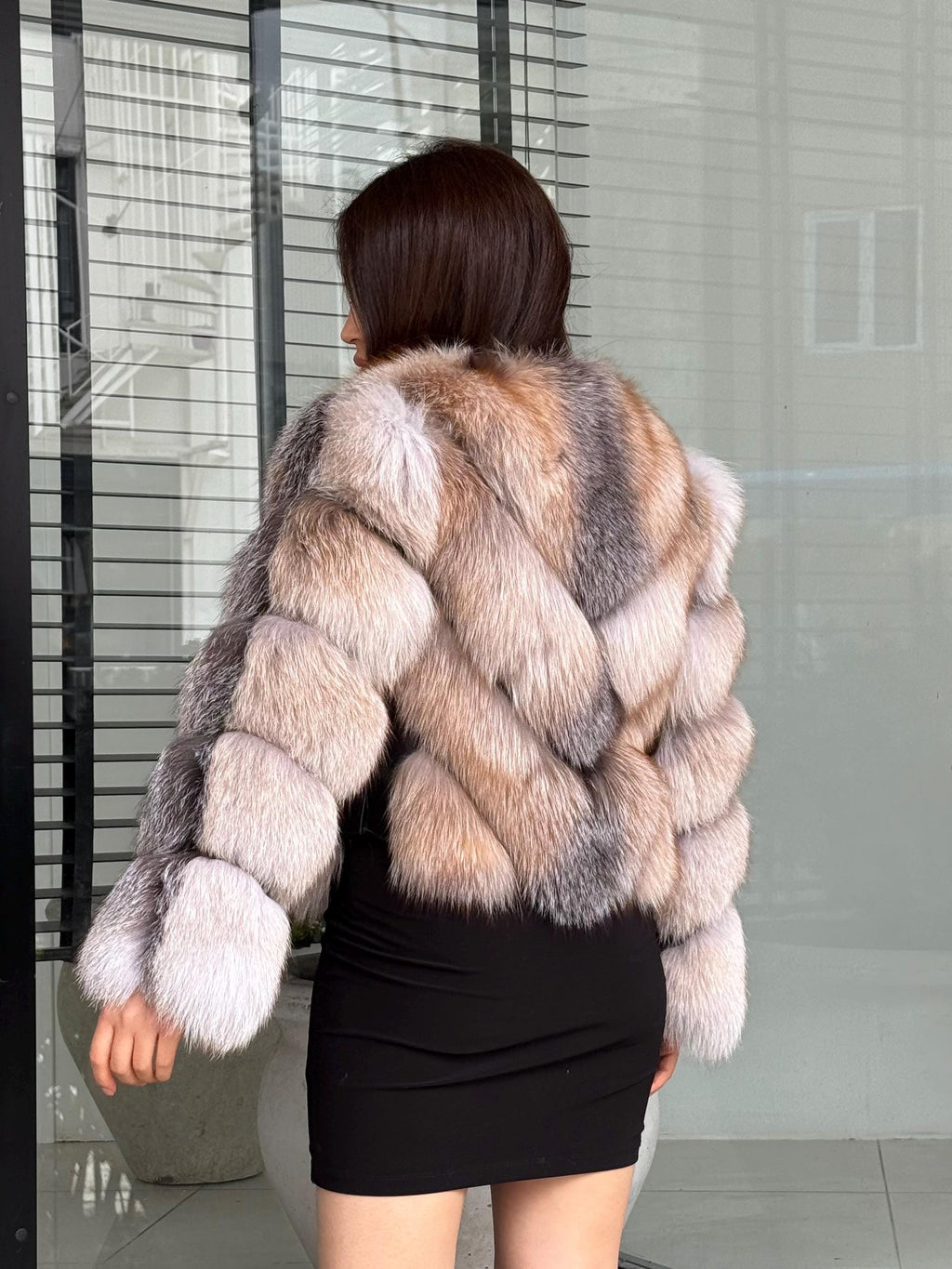 Luxury Women Frost Fox Fur Coat | Handmade Fox Fur Convertible Jacket with Detachable Sleeves | 2-in-1 Genuine Fox Fur Vest & Coat