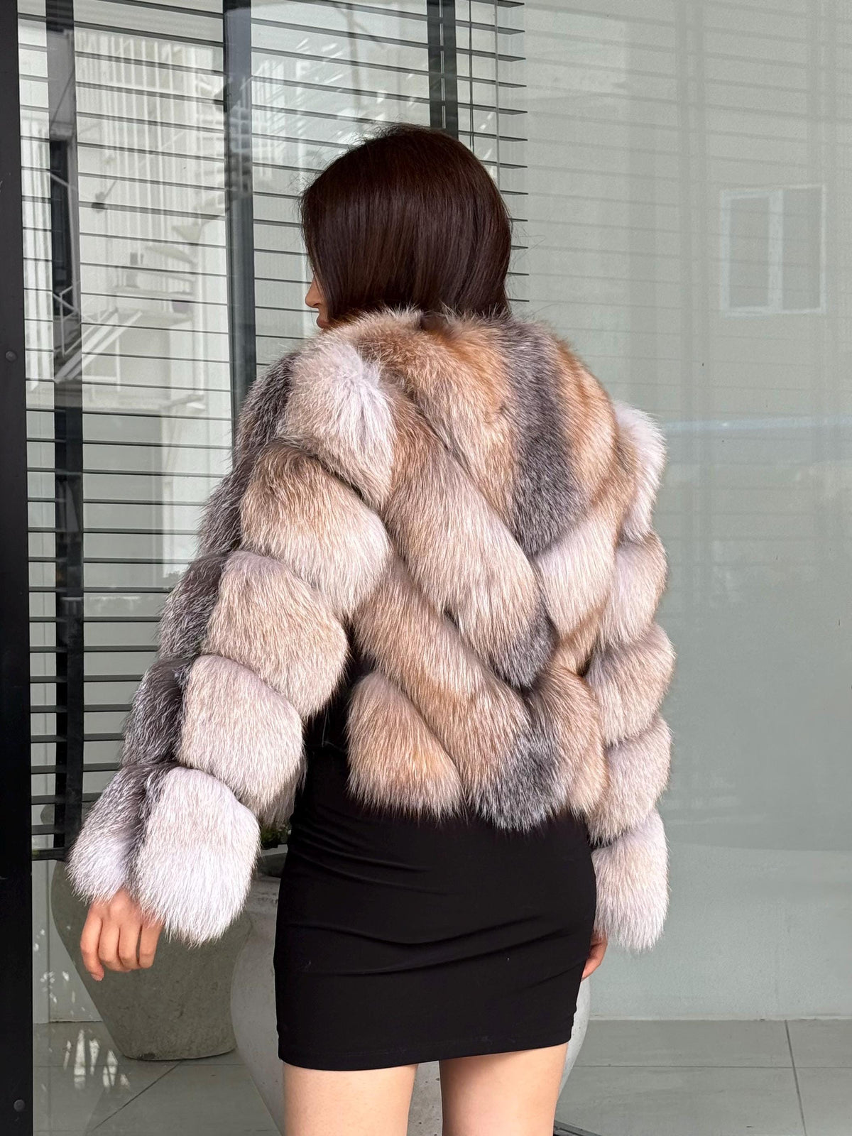 Luxury Women Frost Fox Fur Coat | Handmade Fox Fur Convertible Jacket with Detachable Sleeves | 2-in-1 Genuine Fox Fur Vest & Coat