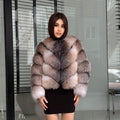 Luxury Women Frost Fox Fur Coat | Handmade Fox Fur Convertible Jacket with Detachable Sleeves | 2-in-1 Genuine Fox Fur Vest & Coat
