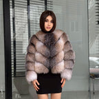 Luxury Women Frost Fox Fur Coat | Handmade Fox Fur Convertible Jacket with Detachable Sleeves | 2-in-1 Genuine Fox Fur Vest & Coat