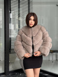 Powder Beige Fox Fur Coat | Women’s Handmade Luxury Fur Jacket With Removable Sleeves | Short Winter Warm outerwear | Gift For Her