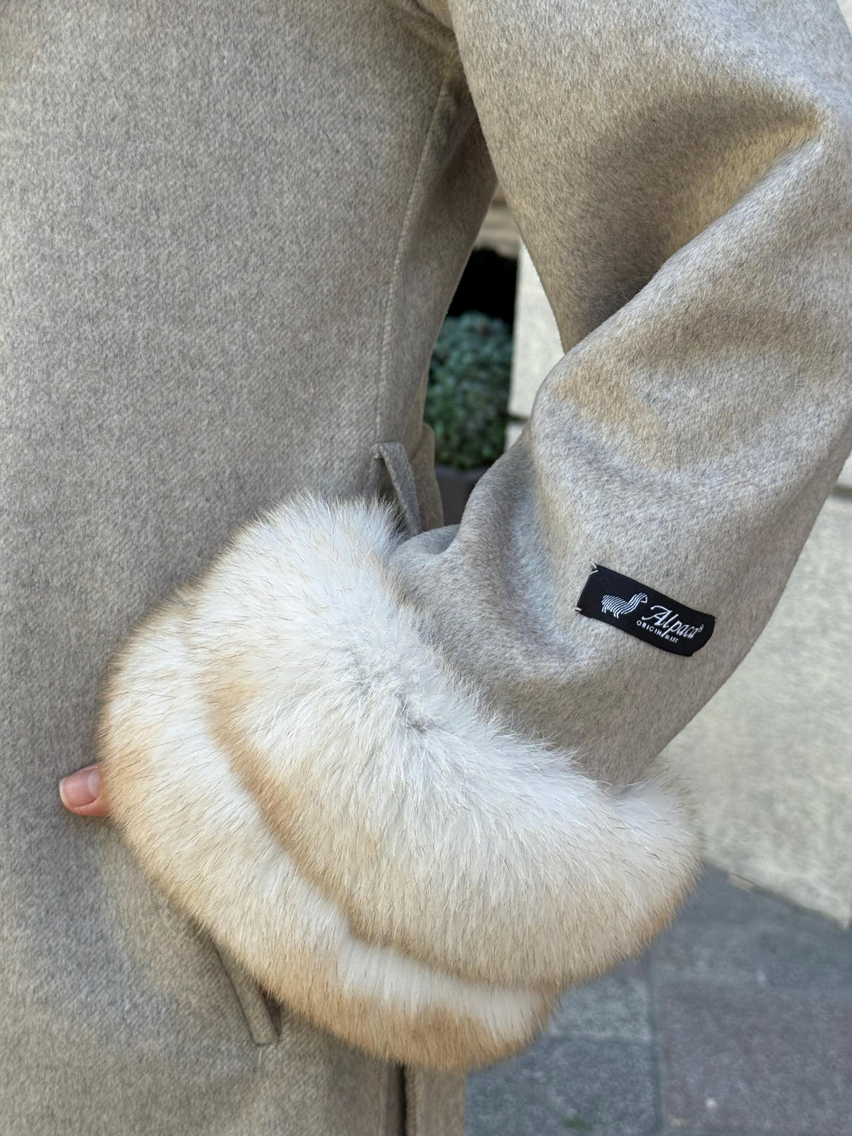 Beige Long Alpaca Wool Coat, Women’s Handmade Collar & Cuffs - Fox Fur Jacket