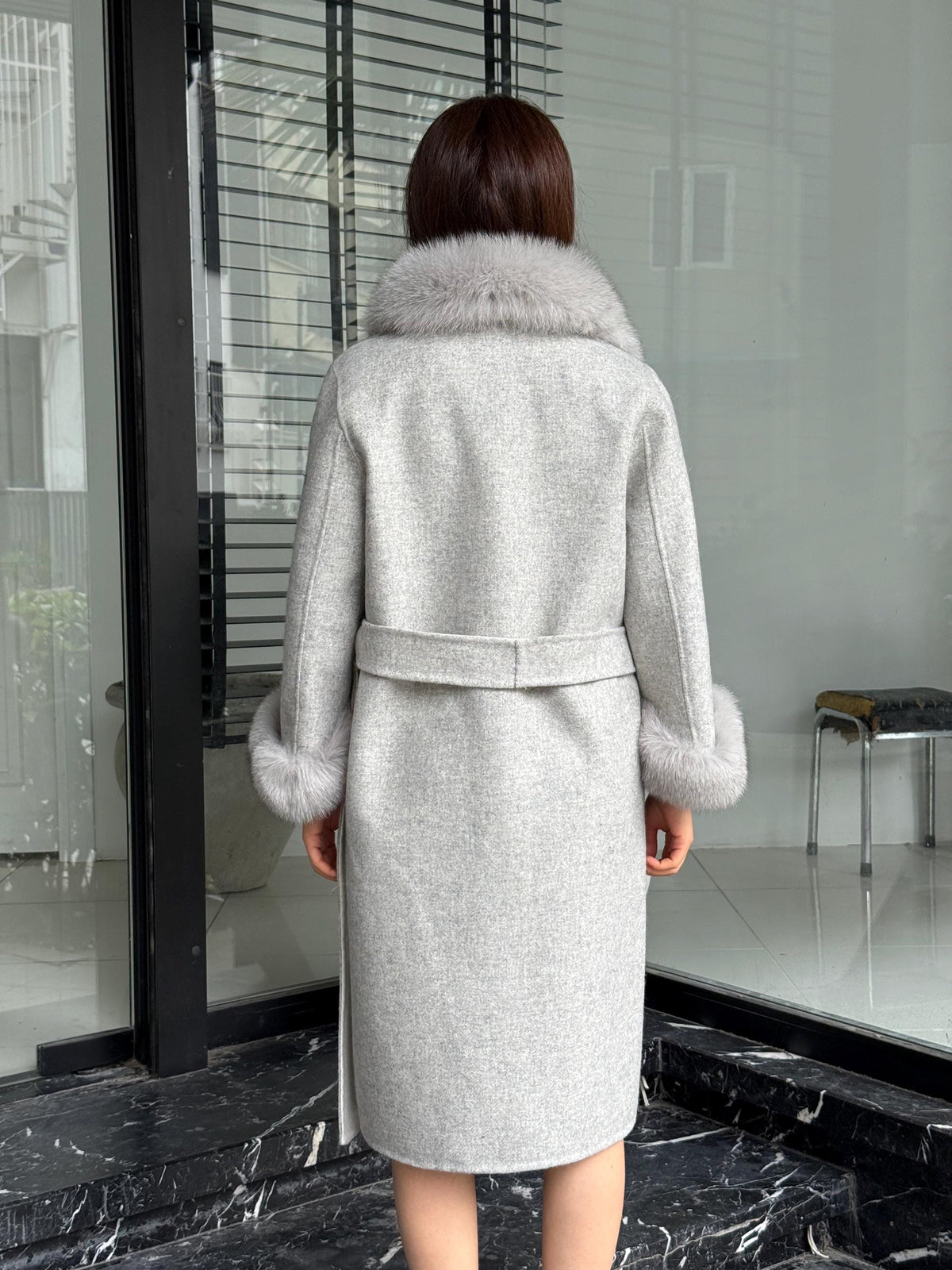 Gray Handmade Women Alpaca Coat With Fox Fur , Luxury Outwear | Natural Alpaca Wool Coat | Soft & Warm – Handmade Women’s Outerwear