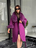 Purple Handmade Women Alpaca Coat With Fox Fur , Luxury Outwear | Natural Alpaca Wool Coat | Soft & Warm – Handmade Women’s Outerwear